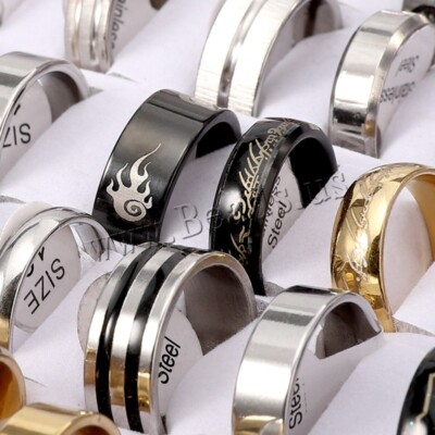 Bulk Lot Men's Fashion Jewelry Ring Wholesale Mixed Stainless Steel Rings 100PCS