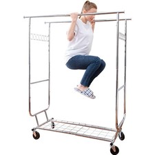 Heavy Duty Commercial Clothing Garment Rack Rolling Collapsible Chrome US