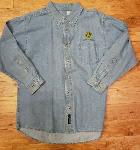 Camisa de mezclilla verde John Deere manga larga joven grande Moline IL 14 16 | eBay