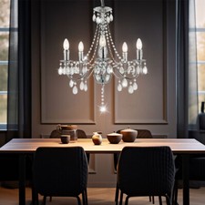 Pendelleuchte Hängelampe Kronleuchter Esstischlampe Kristalle 5 Flammig H 143 cm