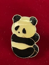 Gold Tone Black White Epoxy Enamel Sitting Panda Bear Tie Lapel Pin 1