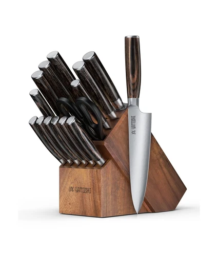 Yatoshi 15 Piece Knife Block Set - Pro Kitchen Knife Set Ultra Sharp High Car...