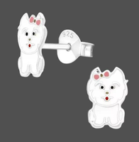 Damen Hunde Terrier Ohrstecker 925 Silber Ohrringe MäDchen Kinder Weiss C563