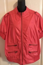 Salmon Coral Vegan Leather Moto Zipper Jacket 1x Plus Therapy By Lane Crawford