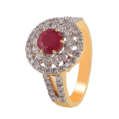 1.93 Cts Round Brilliant Cut Natural Diamonds Ruby Cocktail Ring In 750 18K Gold