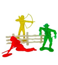 Cowboys and Indians lot vtg western toys red yellow green plastic 1960s marx US4