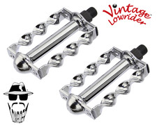 ORIGINAL F R Vintage Lowrider Flat Twisted Bicycle Pedals 9/16" Steel Chrome