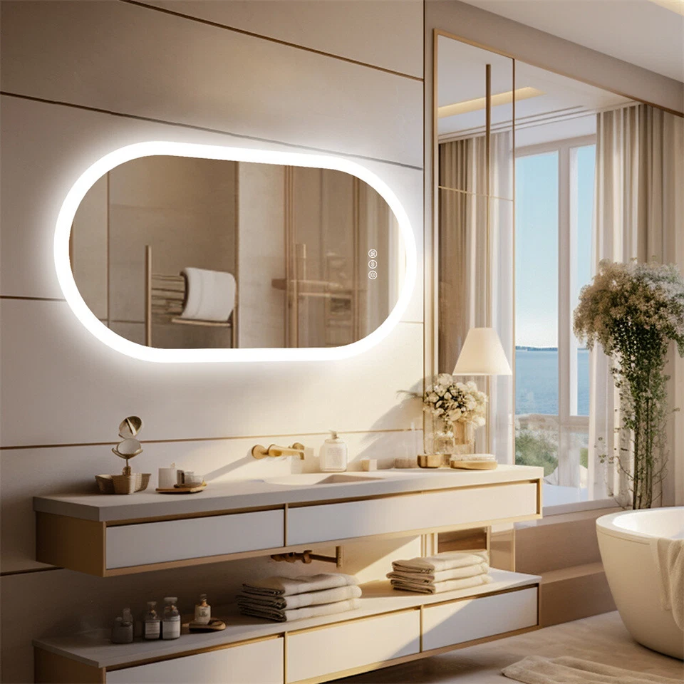 LED Bathroom Illuminated Vanity Mirror Anti Fog Wall Touch Makeup IP56 Dimmable - Image 3 of 4