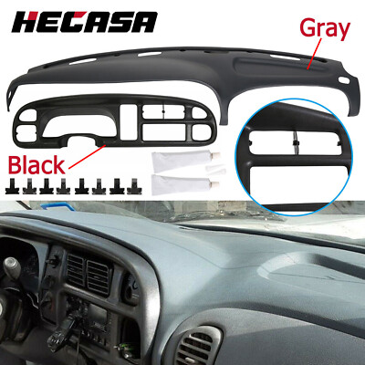 For 1998-2002 Dodge Ram Pickup ABS Dash Bezel & Dashboard Cover Overlay W/clips