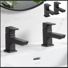 Bathroom Taps Pair Black Basin Bath Square Hot Cold Tap Lever Handles