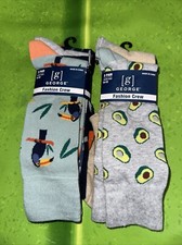 NEW 6 Pairs Crew Socks George, Avocado Novelty Print, Golf Socks Size 6-12