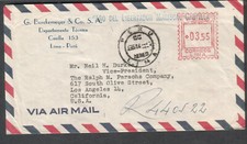 Peru 1954 registered cover Ano Del Liberator Mariscal Castilla/Lima to Los Angel