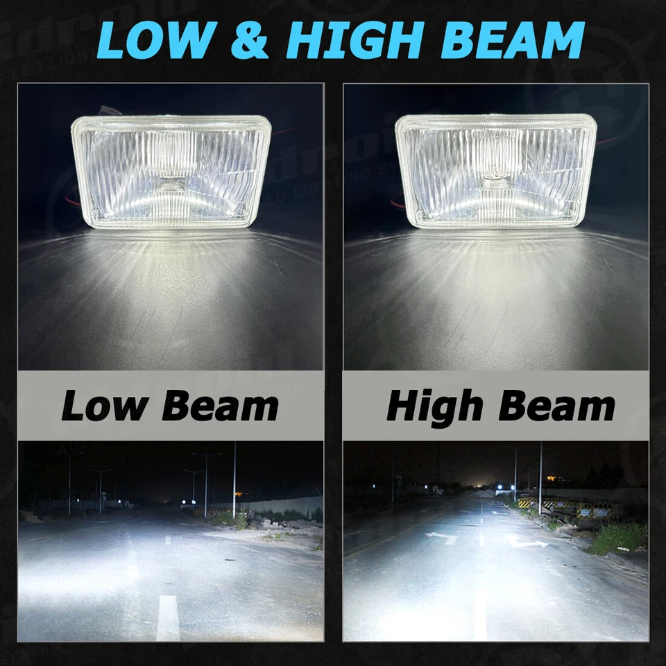 2 PARES FAROS CONVERSIÓN H4 TRANSPARENTES SEMI SELLADOS 4x6 + bombillas led h4 blancas 6000k Foto 4 de 4