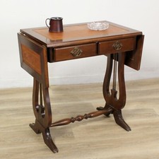 Scrittoio stile antico in legno piano pelle vintage tavolino con alette design 