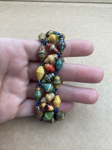 Vintage 1980's Boho Artisan Made Colorful Beads Bracelet - Picture 7 of 8