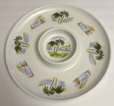 Tropical Breeze Melamine Chip and Dip Serving Tray, 14 Inches Round.
