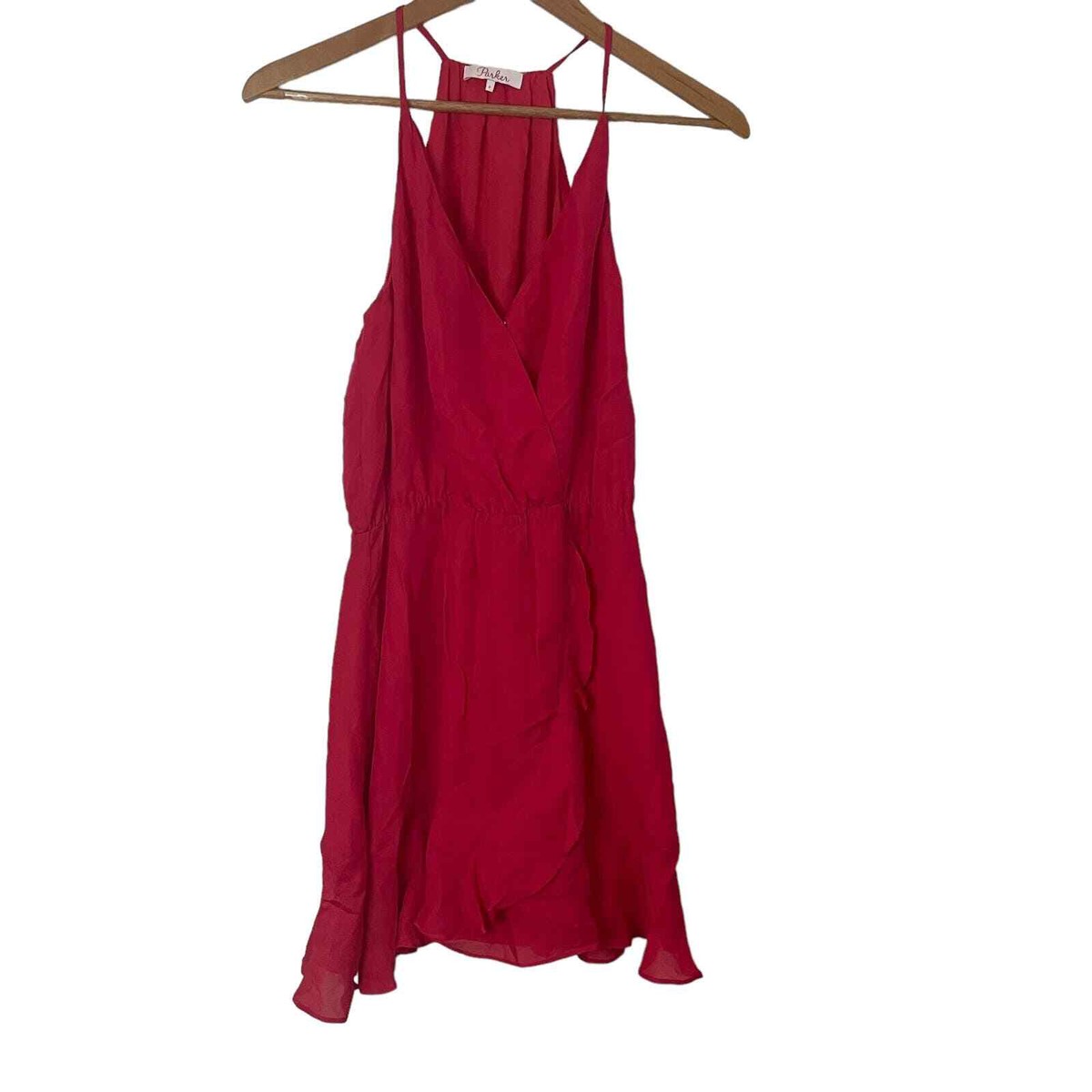 NWT Parker Hot Pink Kesha Faux wrap sleeveless halter mini dress - small