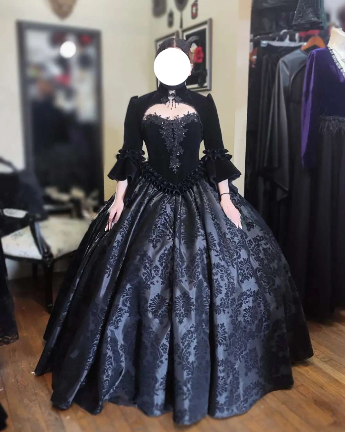 Black Prom Dresses Gown Vintage Gothic Pleated Tie Printed Fluffy Shawl  Lolita | eBay