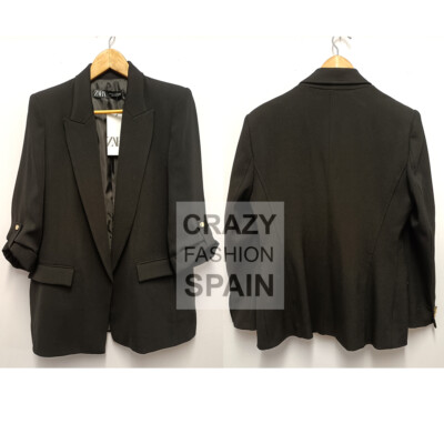 ZARA WOMAN NWT SS23 BLAZER WITH ROLLED-UP SLEEVES BLACK ALL