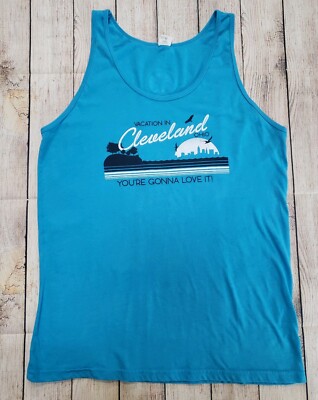 CLE CLOTHING WOMEN'S EXTRA LARGE XL VACATION IN CLEVELAND BLUE TANK TOP  SHIRT