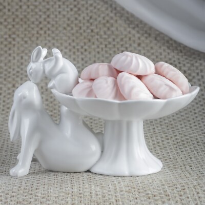 Candy servers bowl ''Kissing bunnies''. Bunny platter, easter dishes, bunny plates