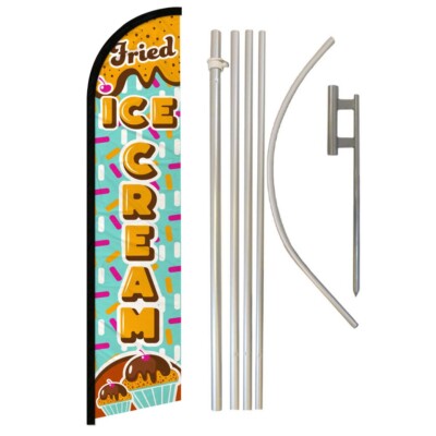 Fried Ice Cream Full Curve Windless Swooper Flag & Pole Kit Concessions Food