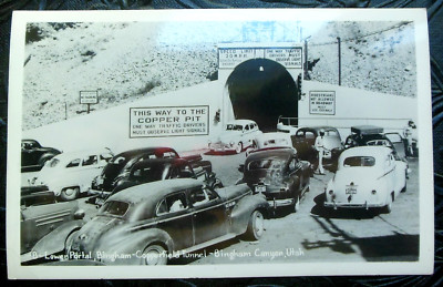 Copper Pit Copperfield Tunnel-Bingham Canyon, Utah-Vintage Real Photo Postcard