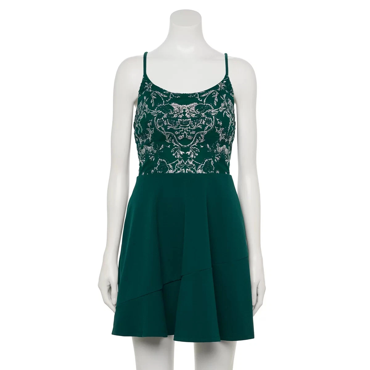 Speechless Fit Flare Dress Lace Up Back Emerald Grn Womens JR Sz