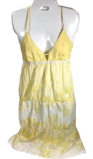 Vtg 90s Split Skateboard Company Sun Dress Yellow Floral Beach Boho Sample S