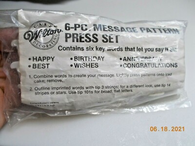 Unused Wilton 6 Piece Cake Decorating Message Pattern Press Set Birthday, Anniv