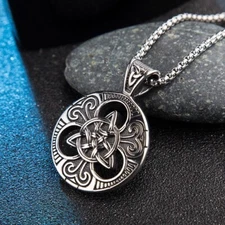 Irish Celtic Triquetra Trinity Knot Rune Pendant Necklace Stainless Steel Chain