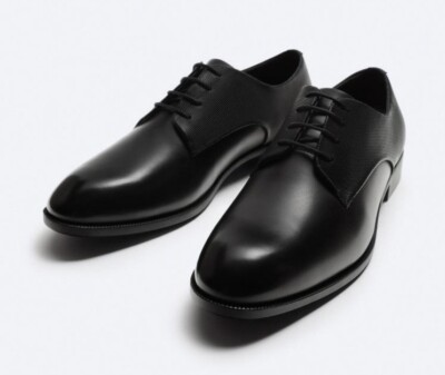 ZARA MENS DRESS BLACK DERBY CLASSIC POINTED TOE LACE UP  display picture 3