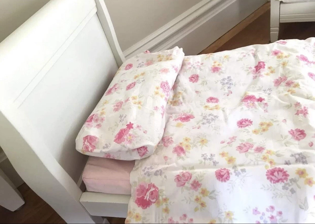 NEW Pottery Barn Kids Doll Bed Bedding Floral Pink White Gingham Shabby Chic