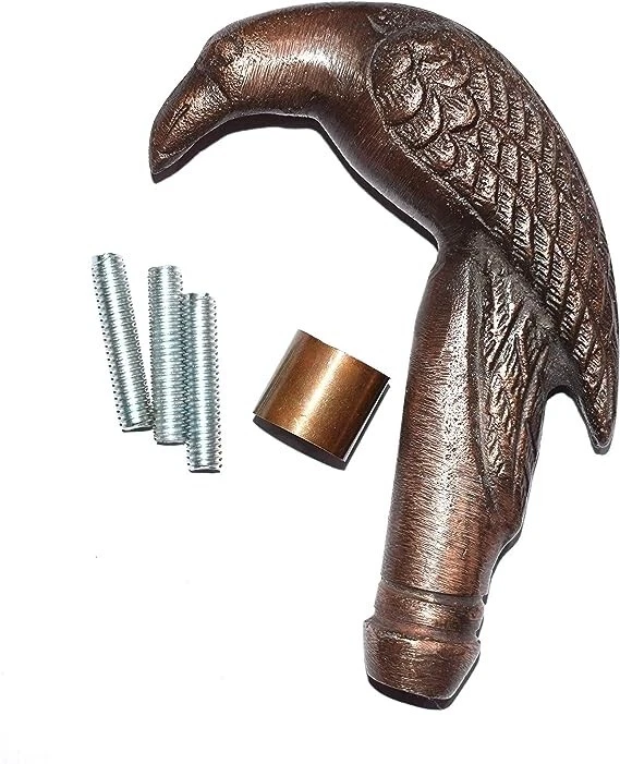 Antiguo mango de cobre cuervo cuervo pájaro para bastón de madera Foto 3 de 3