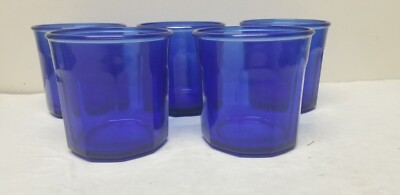 5 CRISTAL  D'ARQUES FRANCE 500 WORKING COLLECTION BLUE GLASS GLASSES 14 OZ 