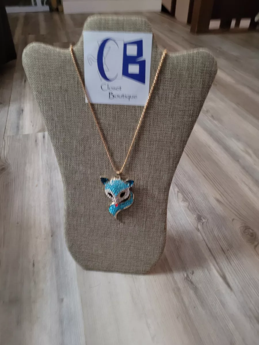 Betsey Johnson Blue Crystal Pendant Fox Necklace