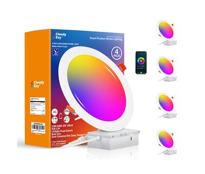 CLOUDY BAY [4 Pack] 8 inch Smart WiFi LED Recessed Lights,20W RGBCW Color Cha...