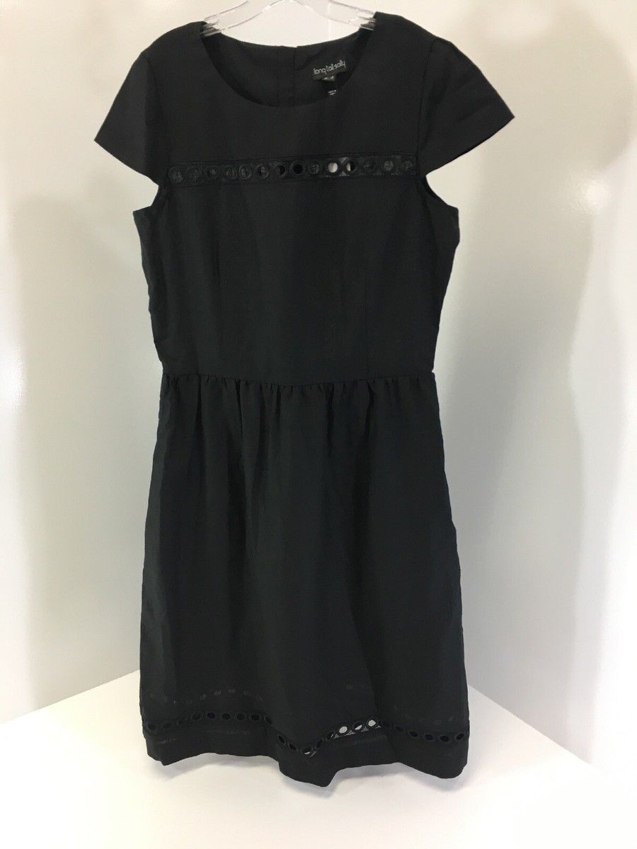 Long Tall Sally Womens Linen Cut Out Dress Size 8 Color Black NWT
