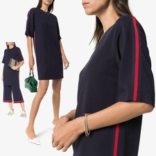 GUCCI DRESS STRETCH BLUE JERSEY TUNIC WITH ICONIC WEB sz IT 40 US 4