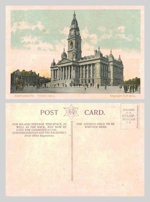 Alte Postkarte - Portsmouth Rathaus, Ansicht des Wahrzeichens Gebäude - UNBESENDET