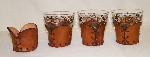 Vintage Set Libbey BAMCO WESTERN OLD FASHIONED / WHISKEY GLÄSER Lederärmel - Bild 1 von 11