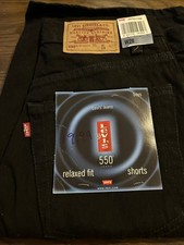 Vintage Levis 550 Denim Jean Shorts Kids Youth 28 Black Relaxed Fit New