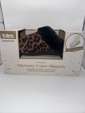 Totes Toasties Memory Foam Womens Slippers Slides Leopard Faux Fur XL 9-1/2 - 10