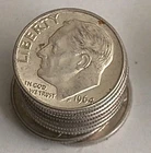 1960 - 1964 P & D Roosevelt Silver Dimes - 90% Silver - Circulated 2 lots of 10