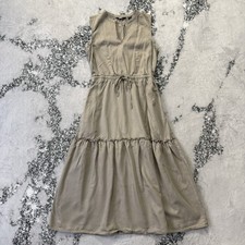 Lands End Dress Womens Size S Khaki Sleeveless Tiered Midi Drawstring Waist