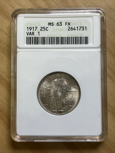 1917 Type 1 Standing Liberty Quarter 25c ANACS MS 63 FH