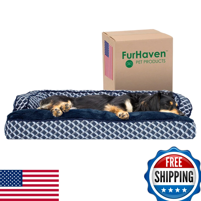 Furhaven Pillow Dog Bed For Medium/Small Dogs W/ Removable Bolsters Washable