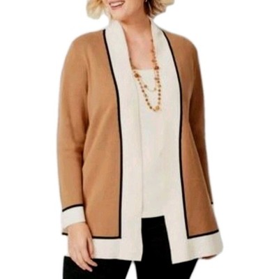 NWT Cardigan Light Brown Tan Black Cream Classic Talbot's Plus 2XP Longer Length