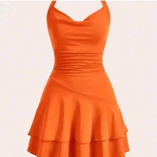 Chic Halter Neck Orange Mini Dress
