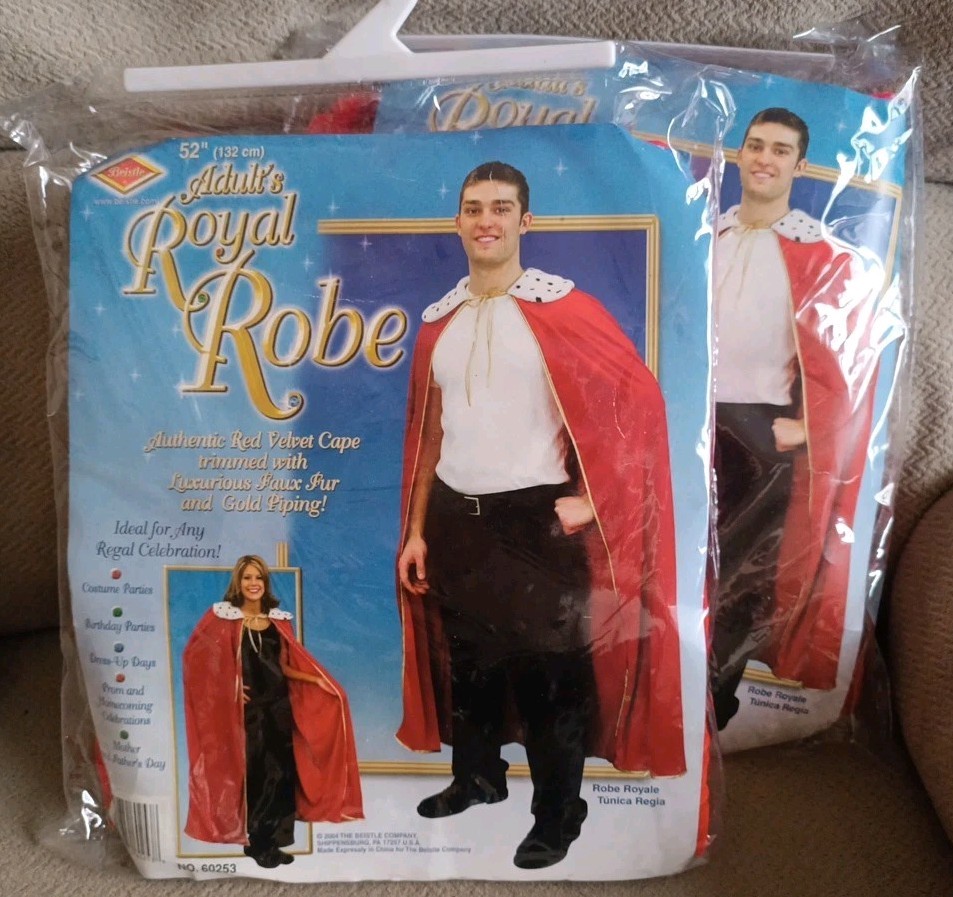Lot Of 2 Beistle Adult's Royal Robe 52" With Gold Trim Red  